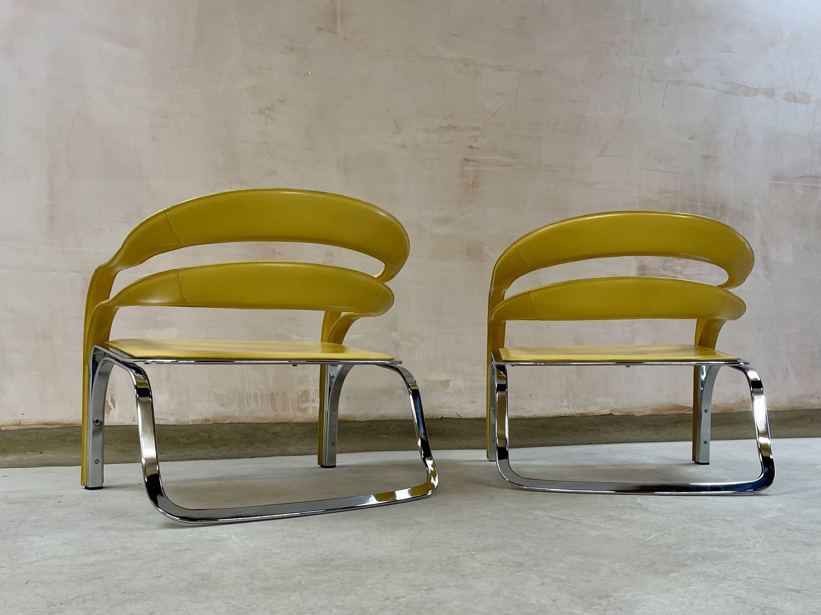 photo for sale Fetteccini W Chair Pair Vladimir Kagan Armchair Cocktail Accent Statement Chair Yellow