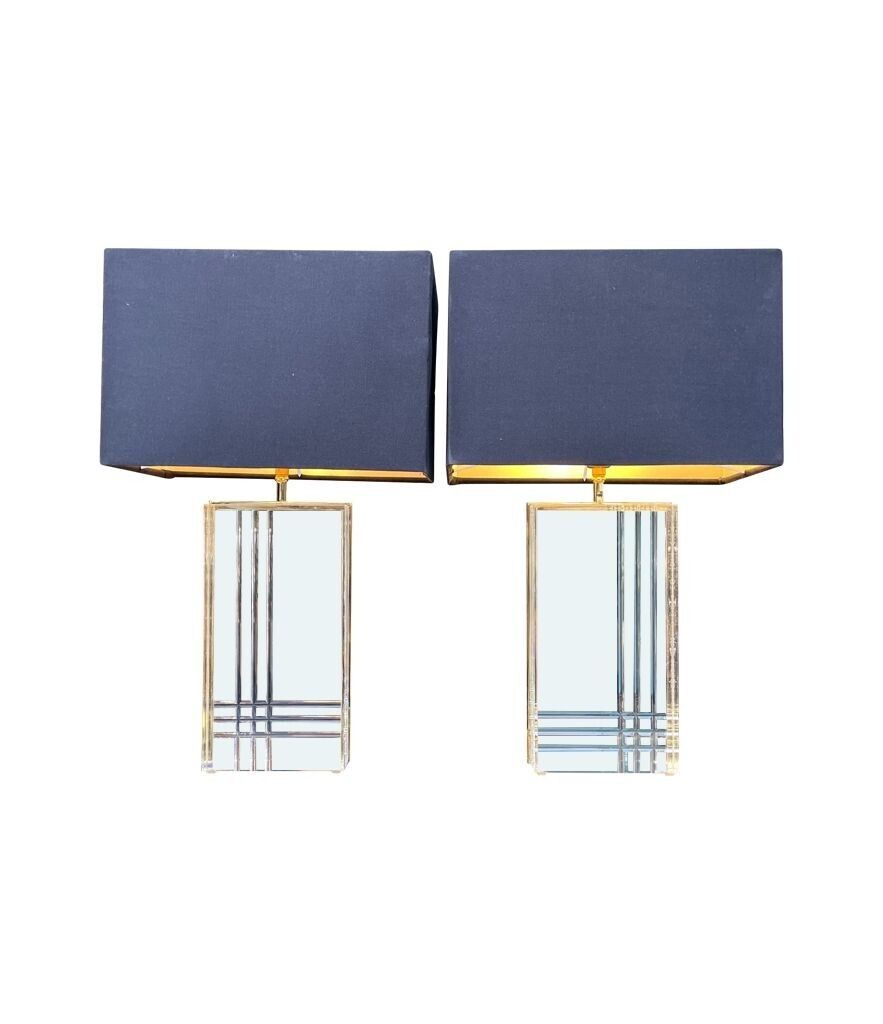 A Pair Of 1970s Italian Gilt Metal And Lucite Lamps photo Lighting