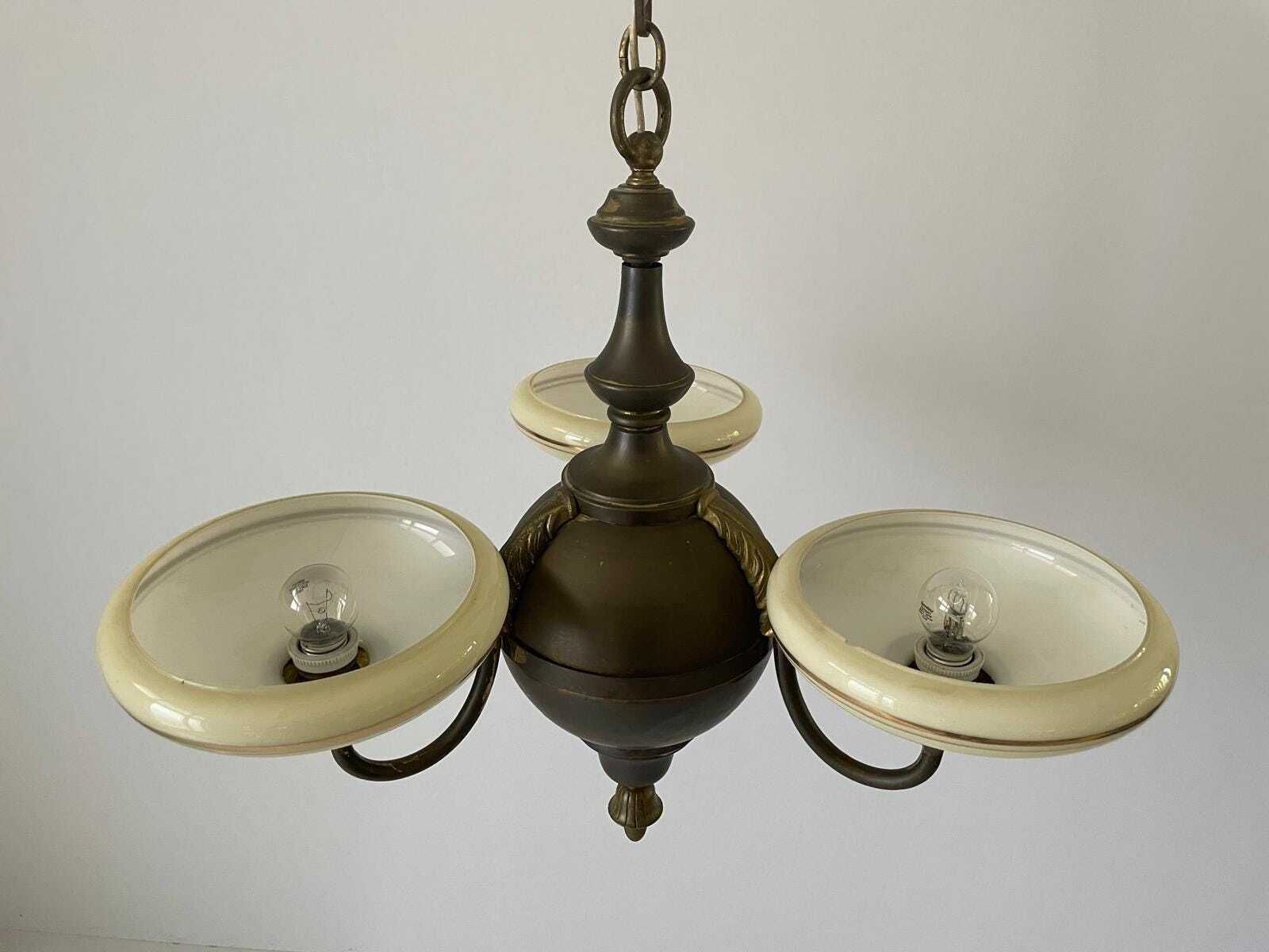 3 Armed Glass Art Deco Chandelier, 40s/50s, Germany photo for sale