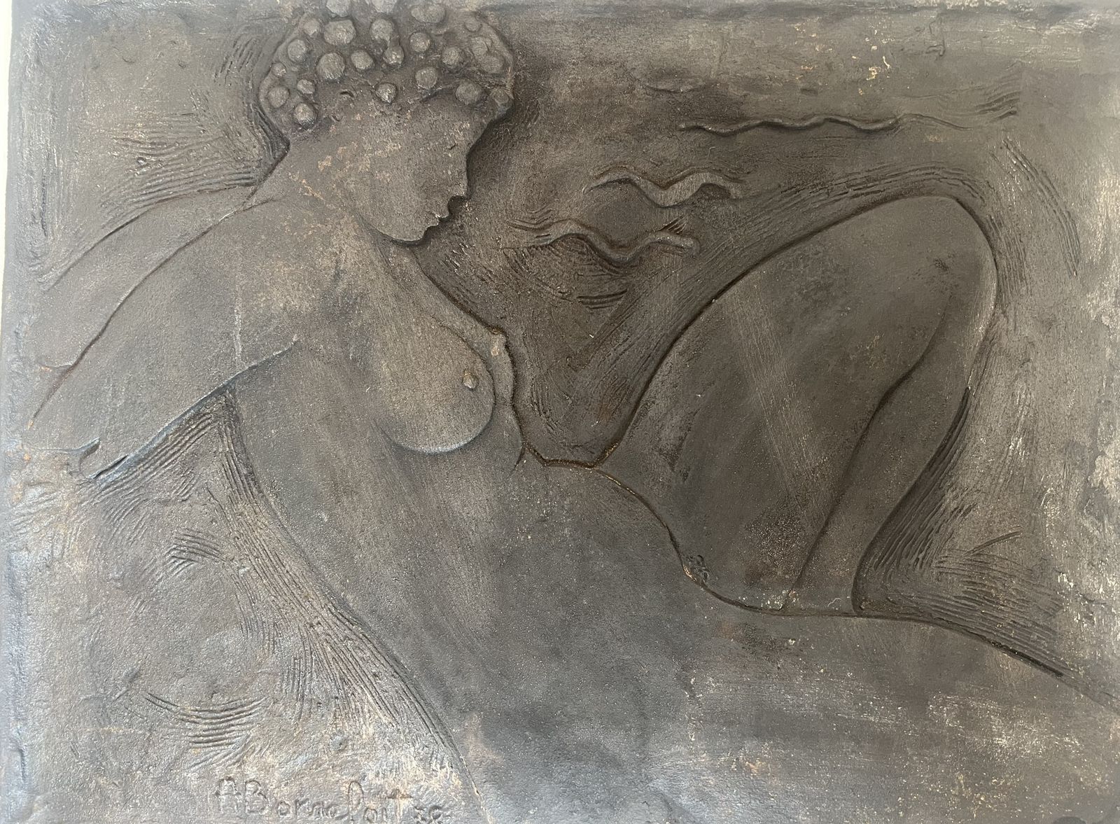Cast Iron Fireplace Plate Depicting A Naked Woman Signed Bonnefoit, 1978 photo Home Fixtures