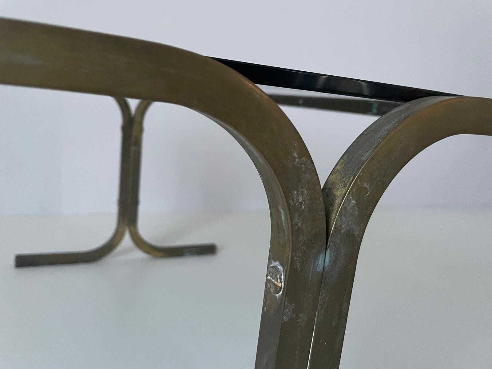 Mid Century Modern Green Glass Top And Brass Body Pair Of Side Tables, 1950s, Italy photo buy