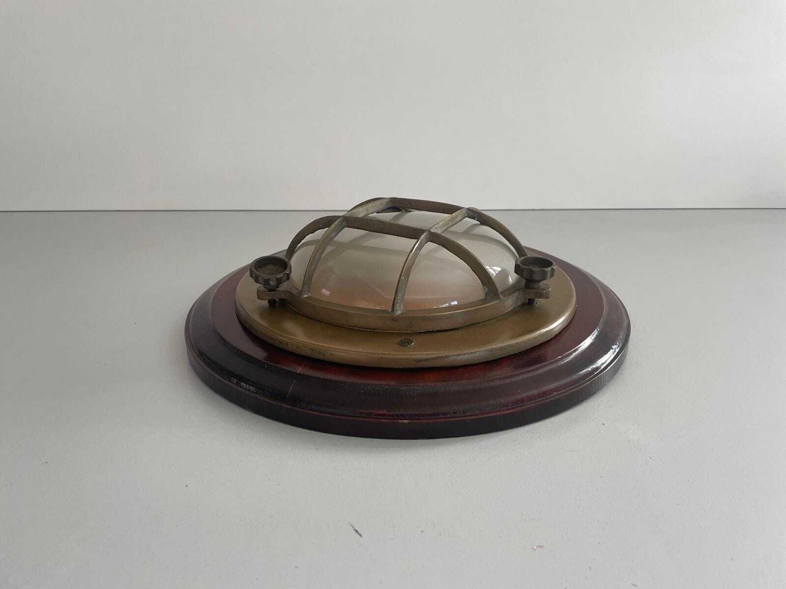 Brass And Glass Ship Wall Or Ceiling Light With Wood Base, 1960s, Italy photo furniture