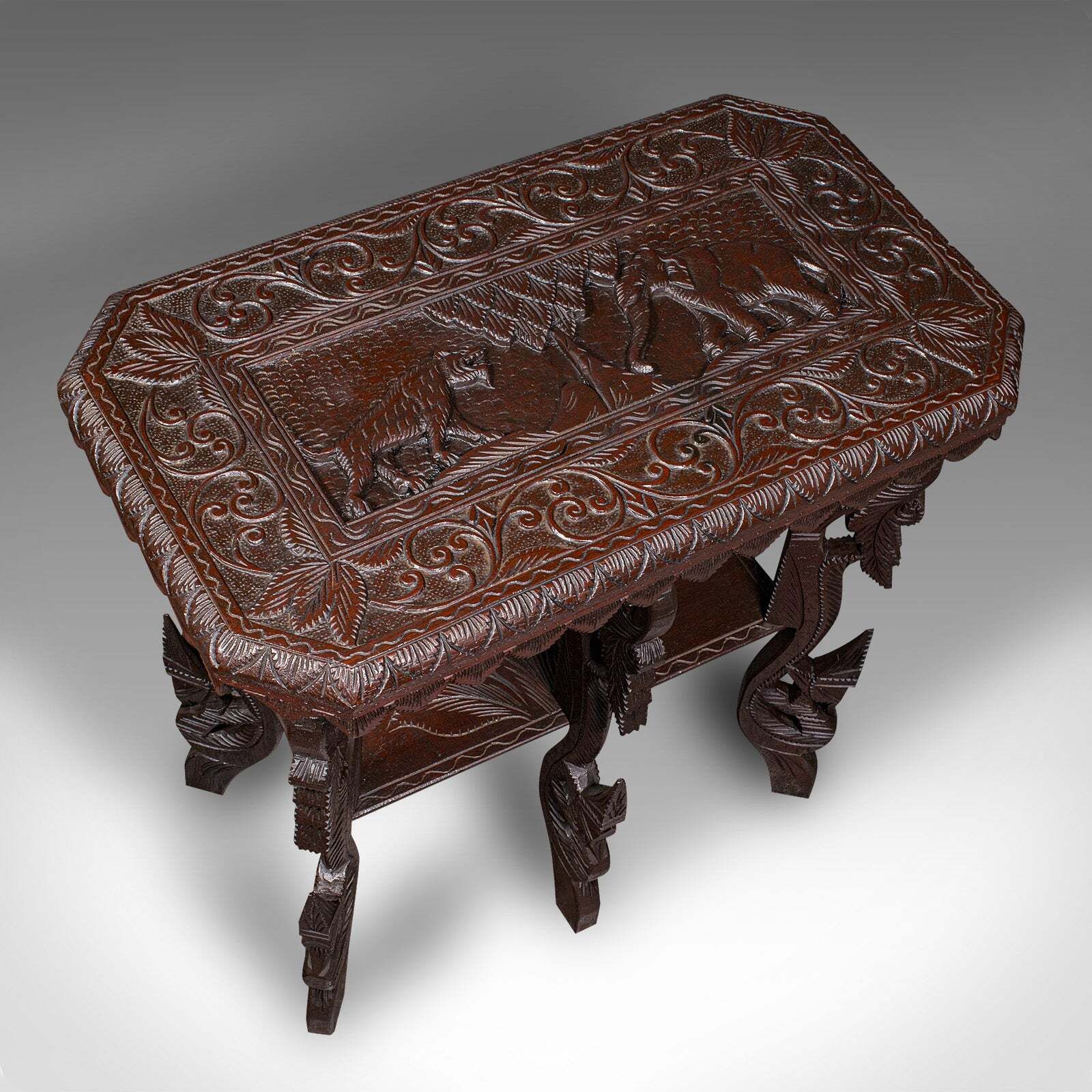 Antique Carved Side Table, Indian, Teak, Lamp, Side, Tray, Occasional, Victorian photo vinterior