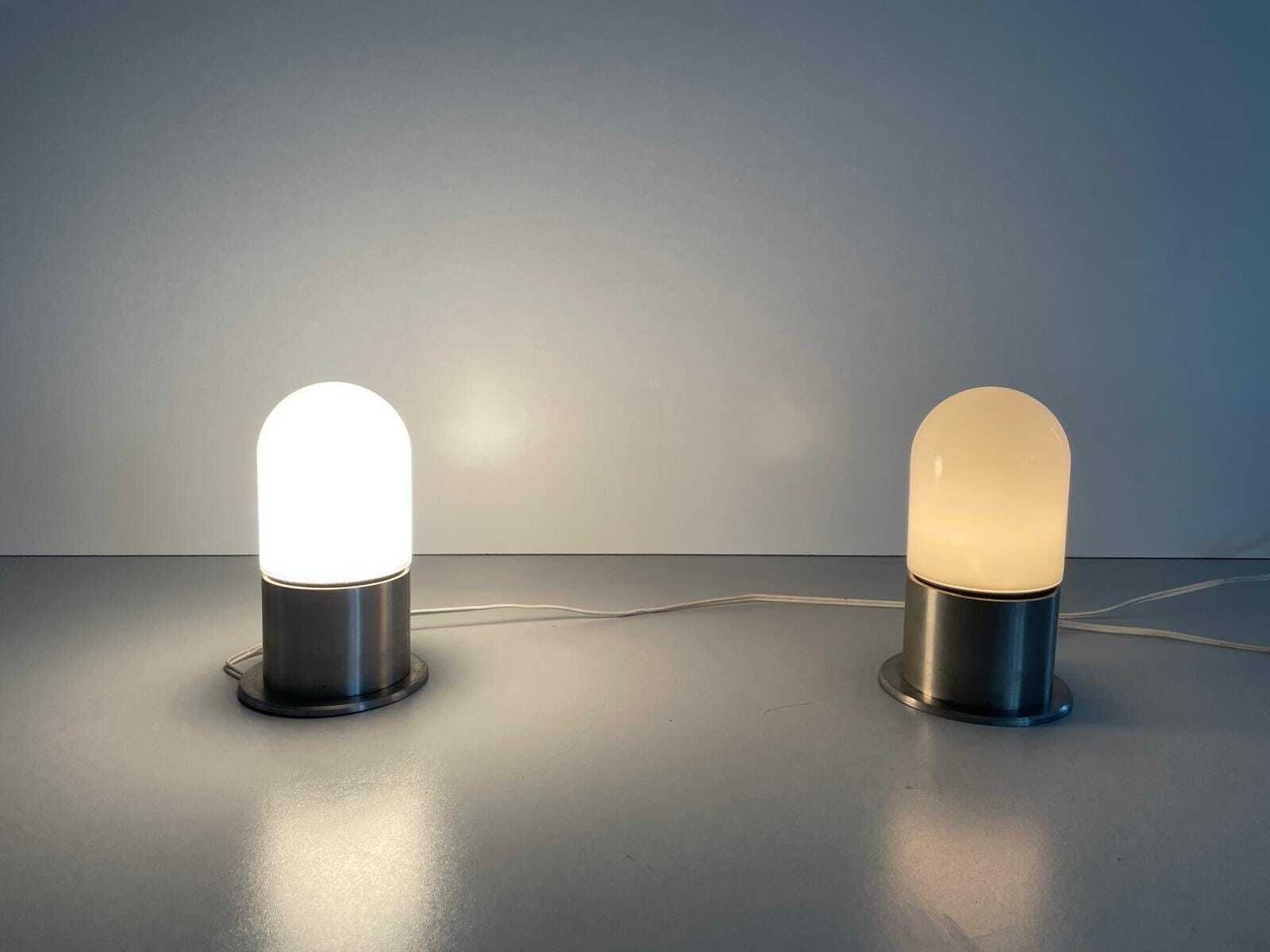 Minimal Rare Opal Glass & Grey Metal Set Of 2 Flush Mounts By Bega, 1970s Germany photo furniture