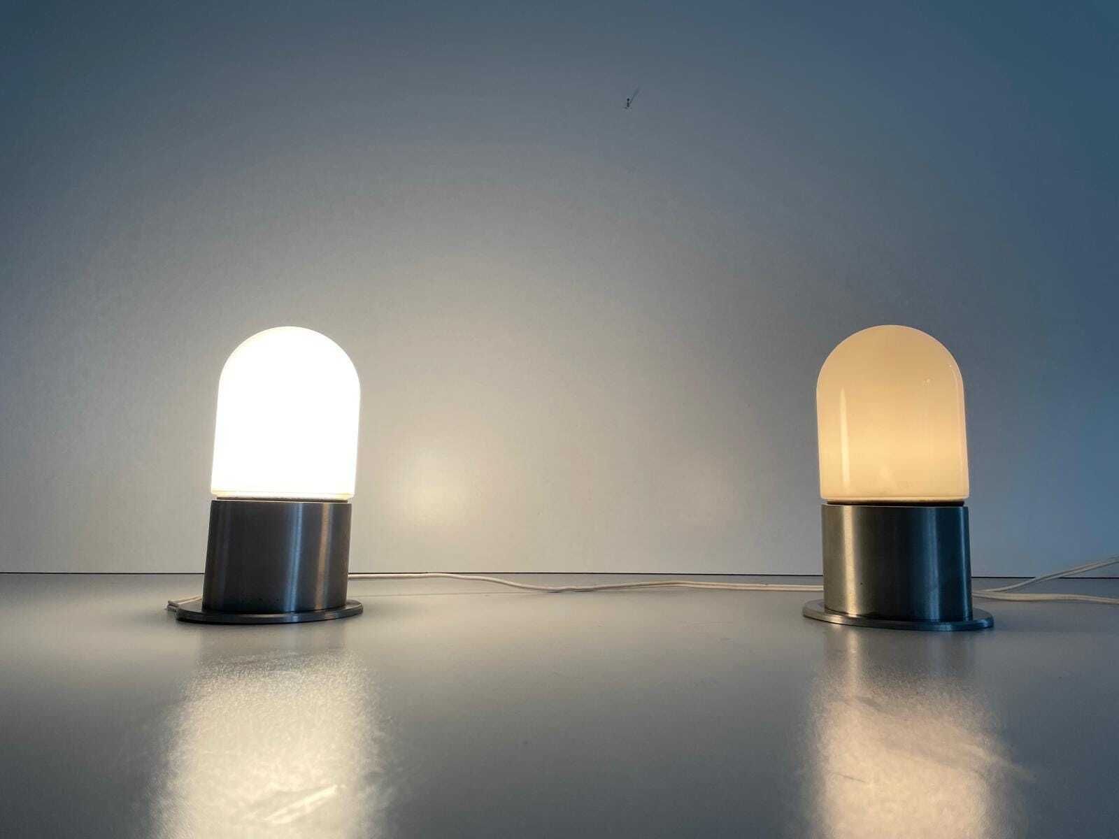 Minimal Rare Opal Glass & Grey Metal Set Of 2 Flush Mounts By Bega, 1970s Germany photo 597.0