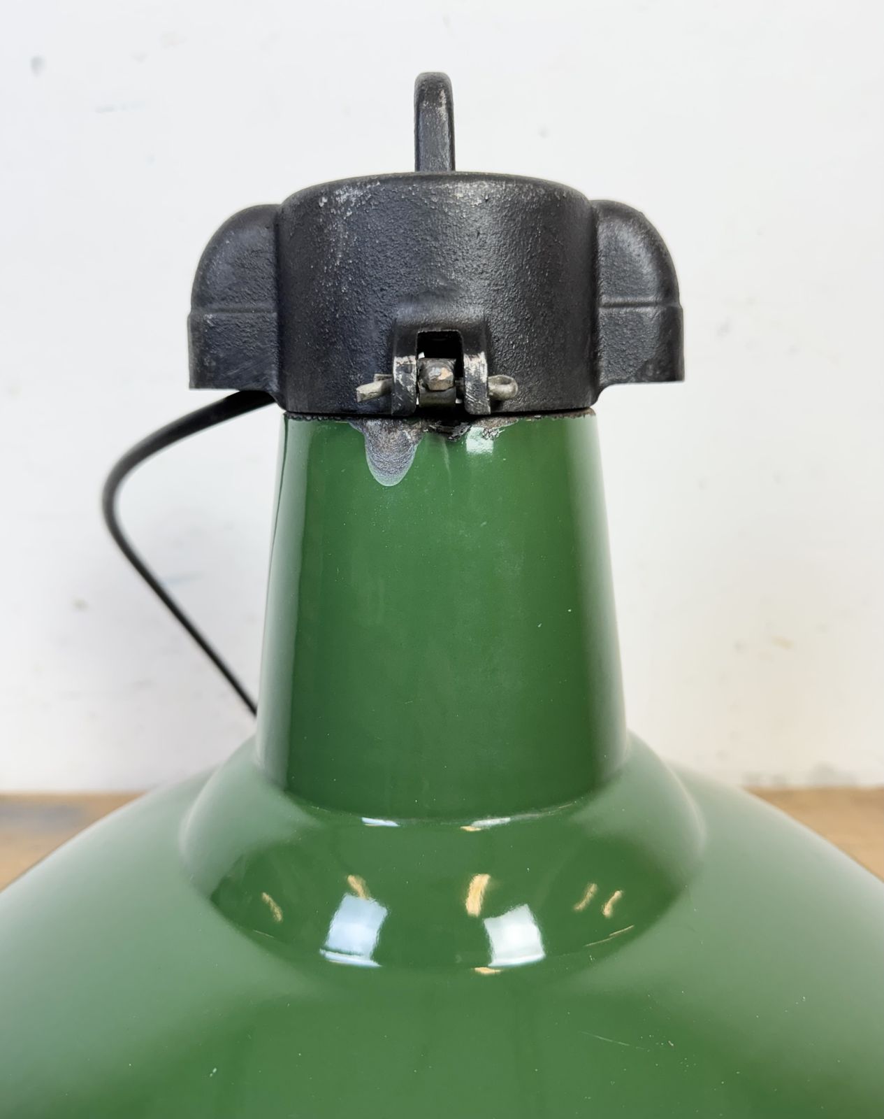 Industrial Green Enamel Factory Pendant Lamp, 1960s photo vintage