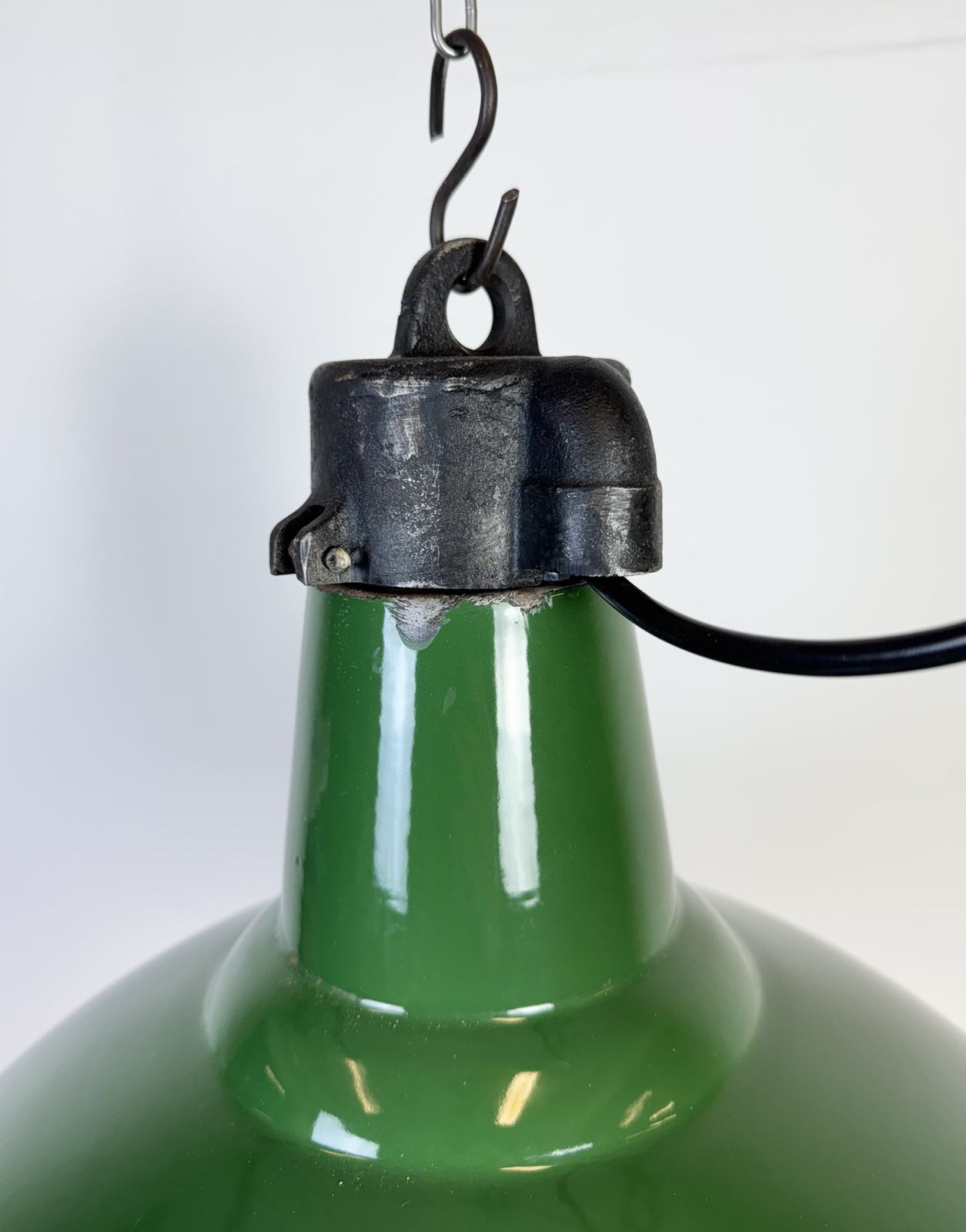 photo for sale Industrial Green Enamel Factory Pendant Lamp, 1960s