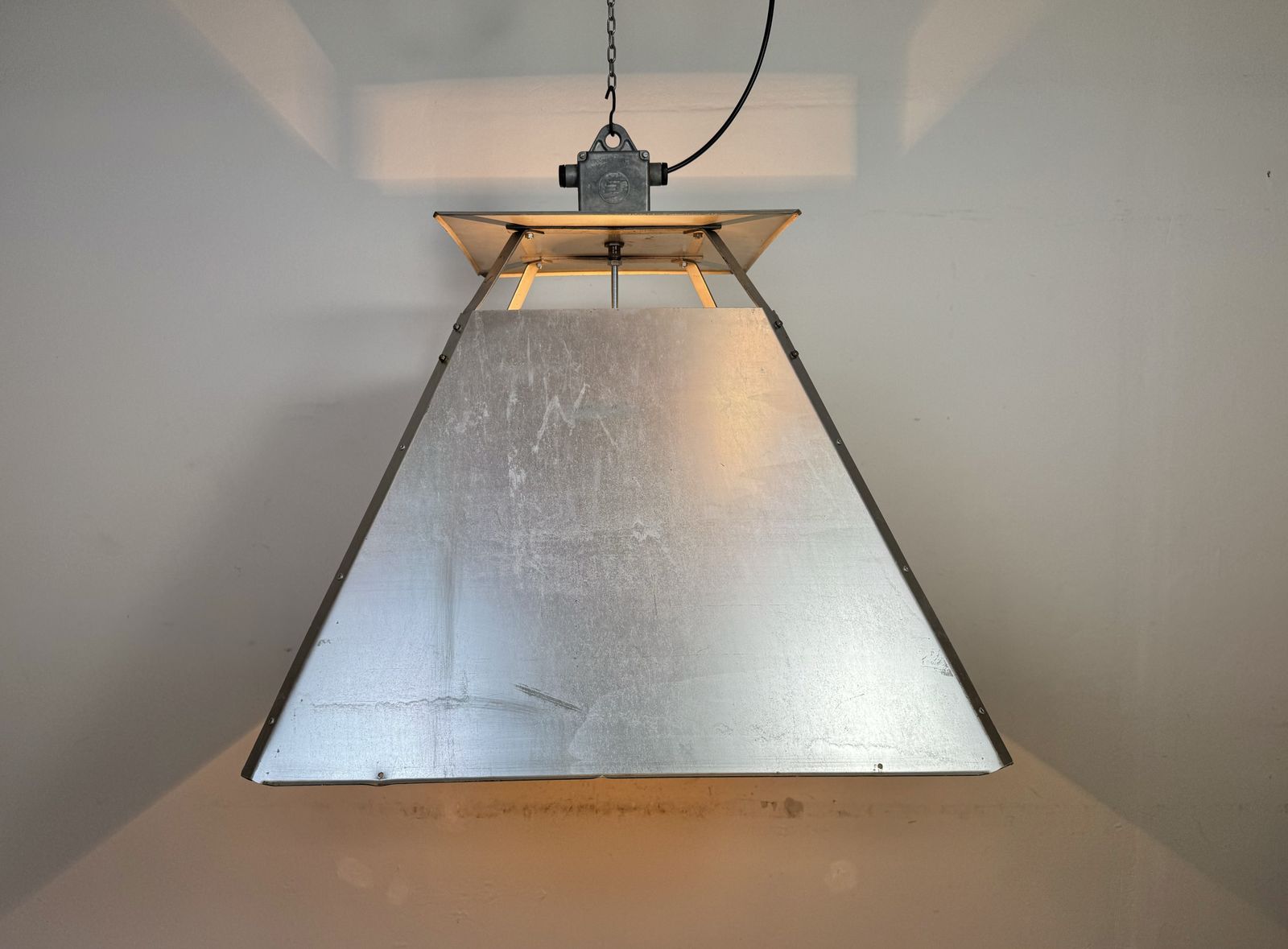 Large Silver Industrial Factory Pendant Lamp From Elektrosvit, 1970s, 89x photo buy