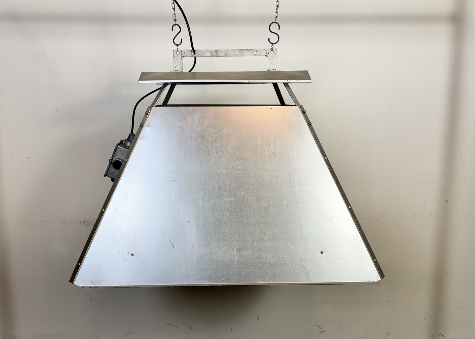 Large Silver Industrial Factory Pendant Lamp From Elektrosvit, 1970s, 95x photo furniture