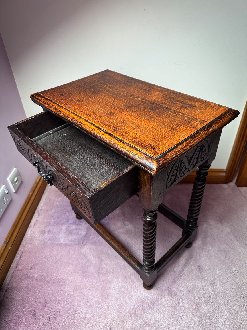Furniture Charles II Oak Lowboy Writing Desk With Original Handles And Drawer photo