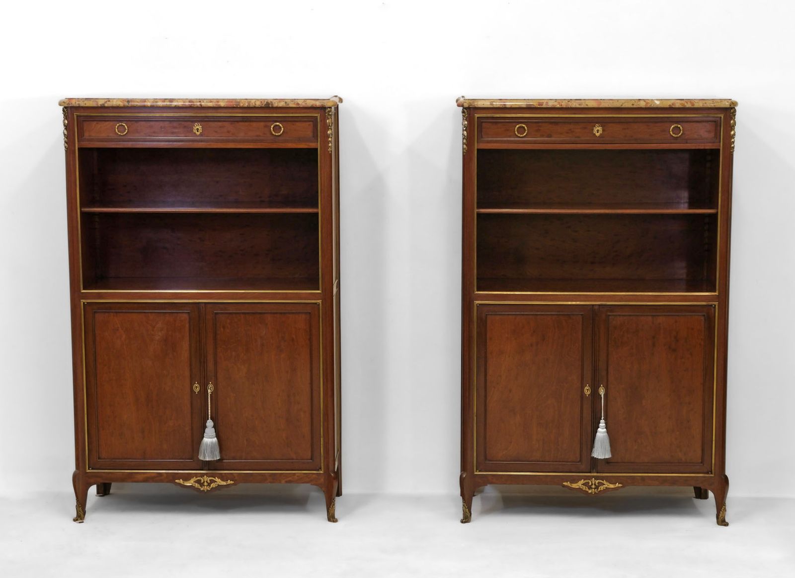 Furniture Pair Of L'escalier De Cristal Paris Plum Pudding & Gilt Bronze Bookcases Louis XVI Style C1890 photo