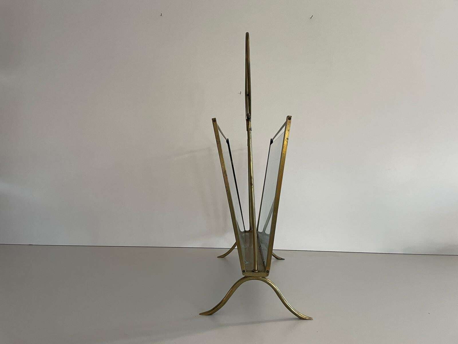 Mid Century Modern Glass And Brass Elegant Magazine Holder, 1960s, Italy photo 651.0