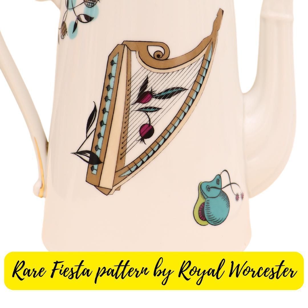 Mid Century Modern Coffee Pot By Royal Worcester Rare ''Fiesta'' Pattern, 1950's Musical Instruments Coffee Pot Made In England photo buy