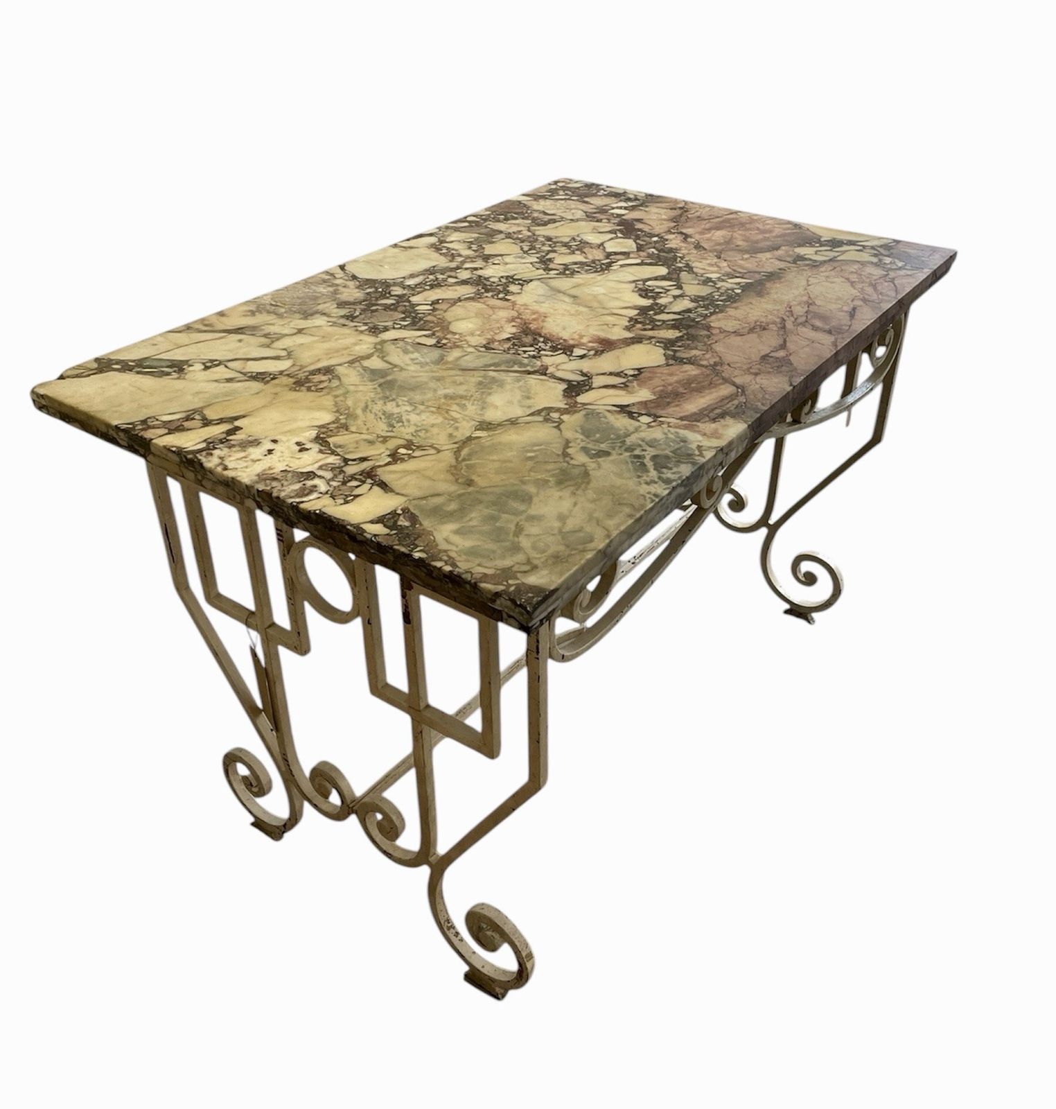 A1920s French, Painted Wrought Iron Centre Or Console Table With A Slab Marble Top £2800