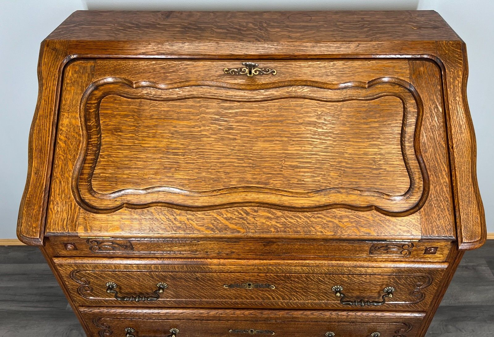 Secretaire Writing Desk Rare Antique French Carved Bureaux Elegant (Lot 3523) photo for sale