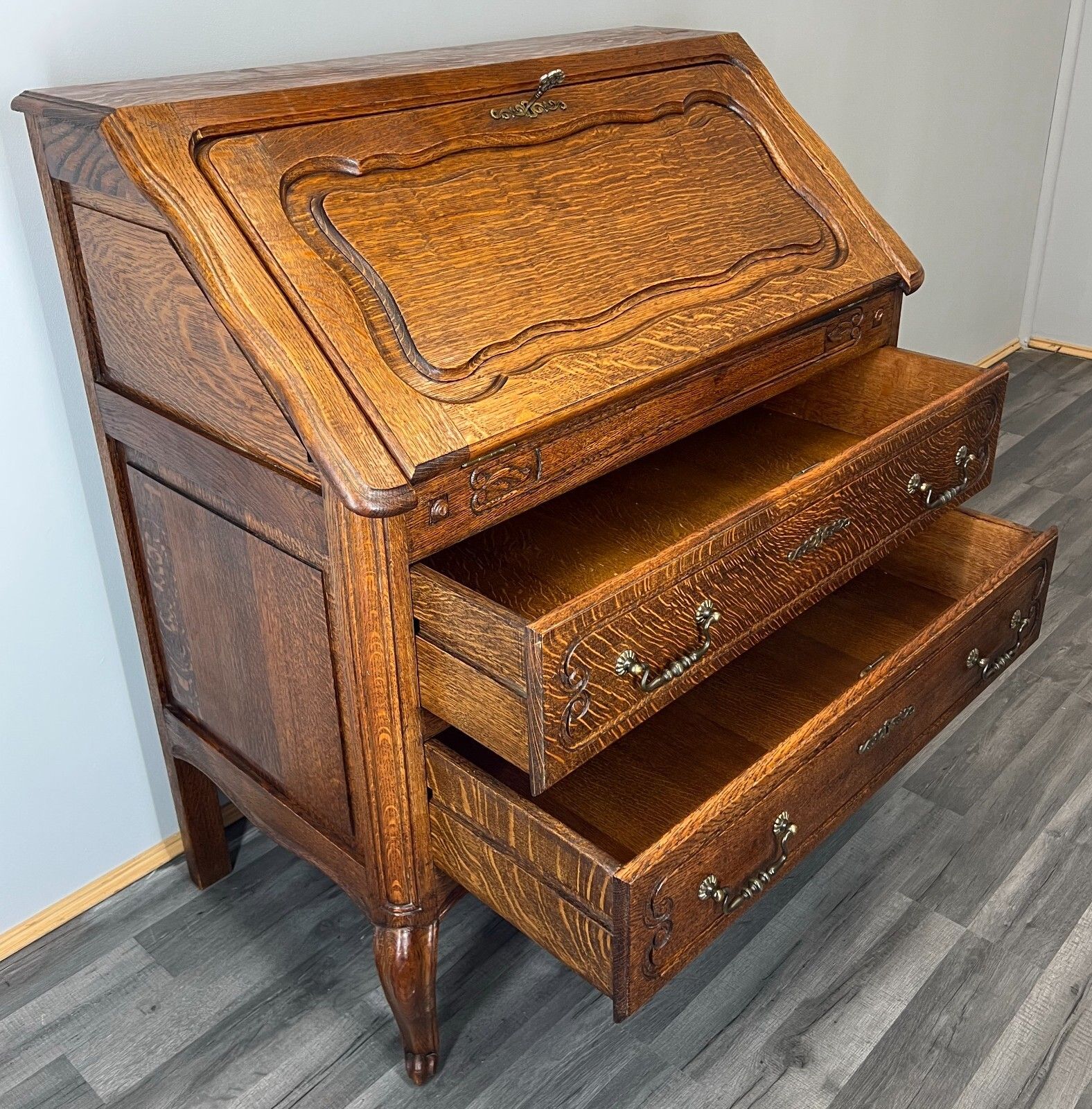 photo buy Secretaire Writing Desk Rare Antique French Carved Bureaux Elegant (Lot 3523)