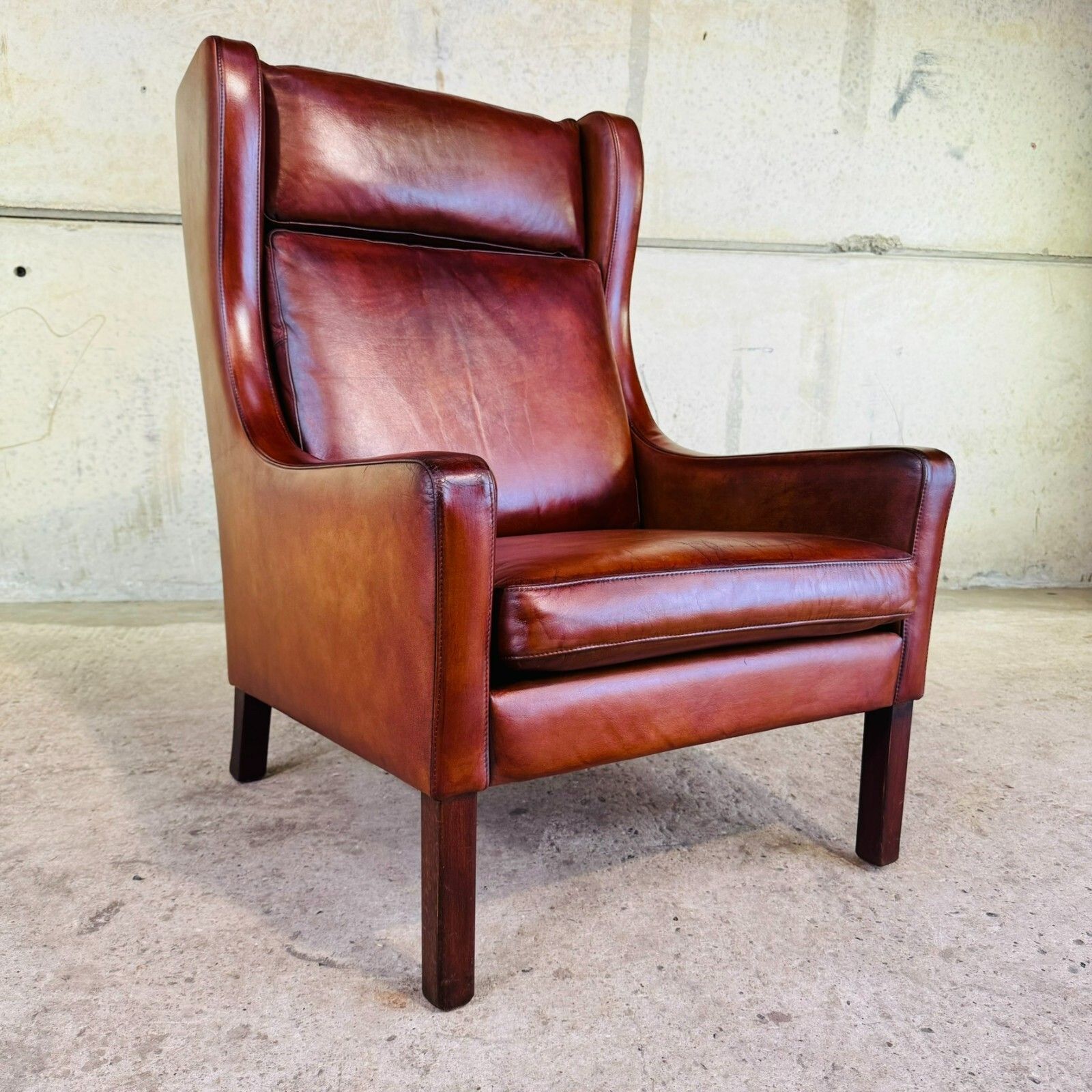 Vintage 70s Danish Highback Tan Leather Chair – Sleek Design #A