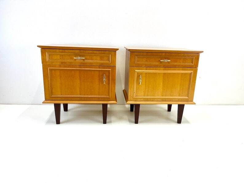 Pair Of Nightstands / Vintage Bedside Table / Wooden Night Table / Storage Tables / Bedroom Furniture 60s/ Bedside Cabinets