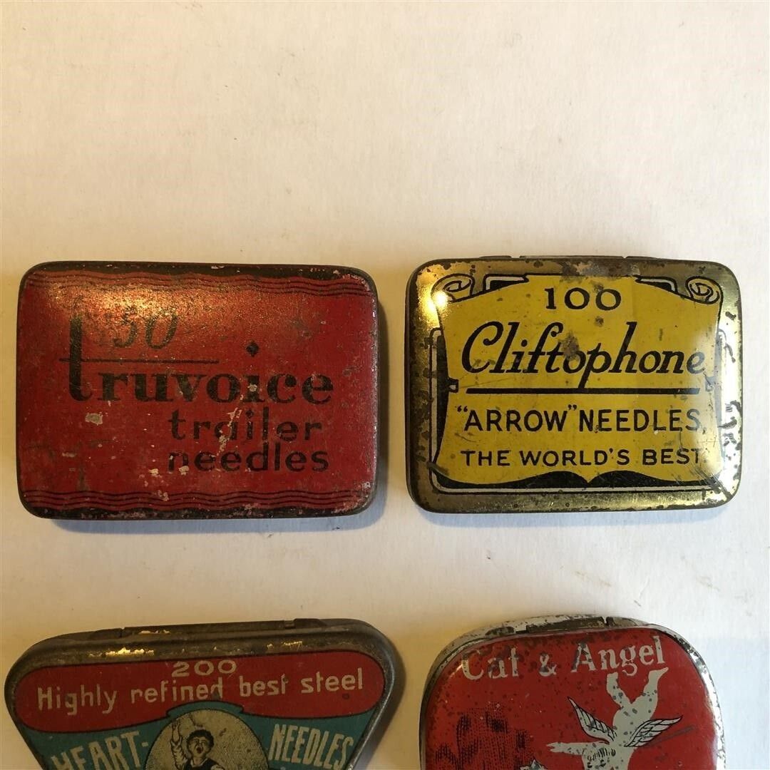 Six Antique Little Metal Gramophone Needle Tins 1920s photo vinterior