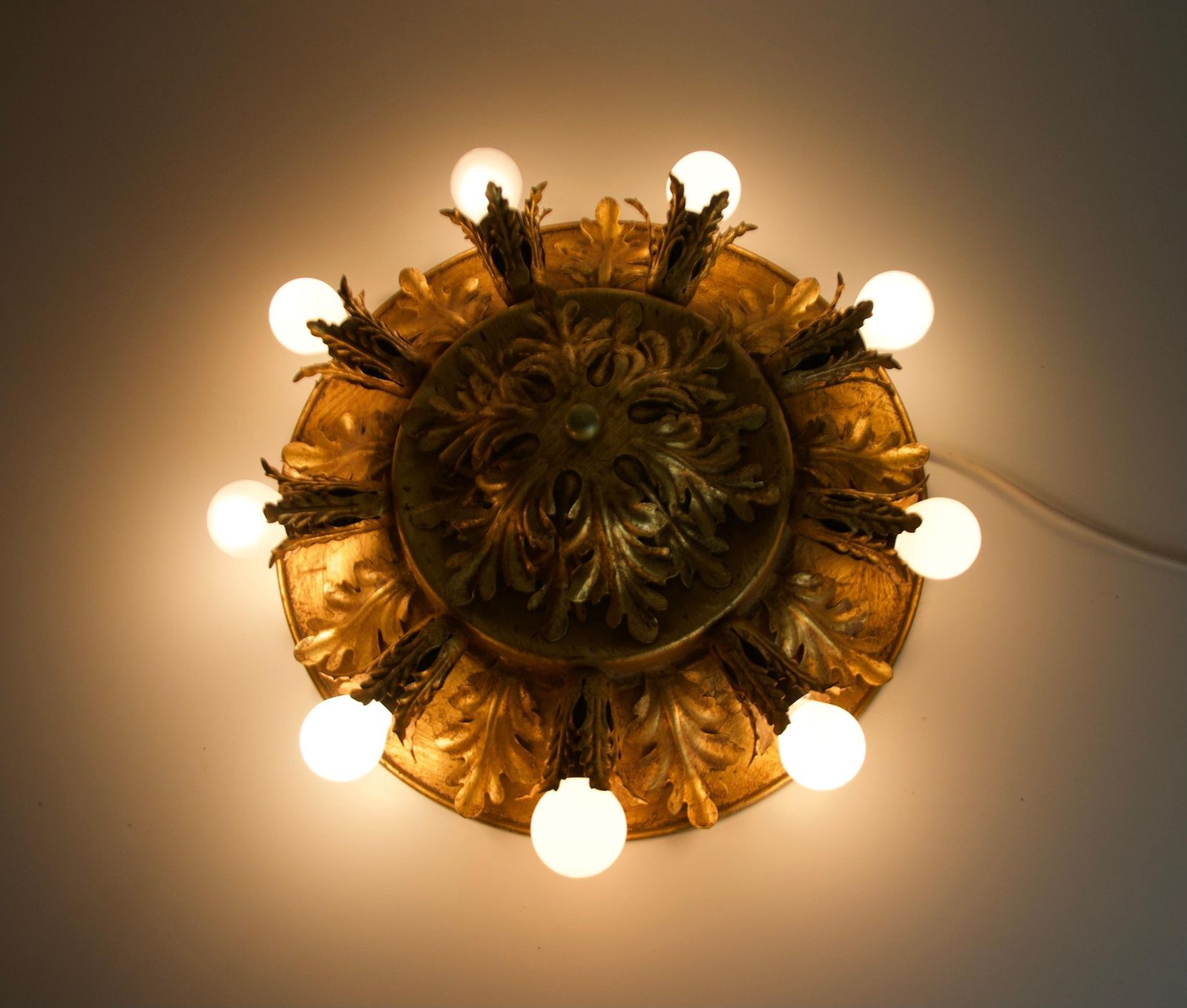 photo for sale Large Golden Florentine Flower Shape Flush Mount By Banci Firenze, Italy, 1970s