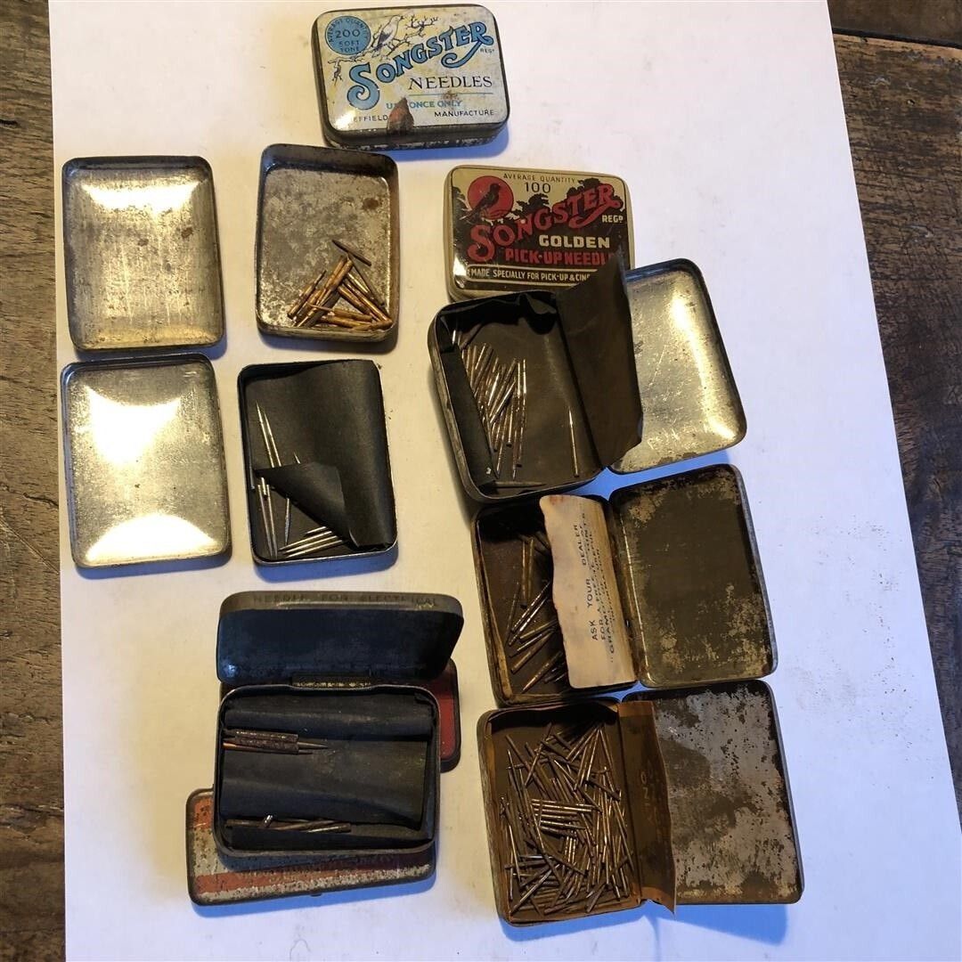 Eleven Antique Little Metal Gramophone Needle Tins Songster And Hmv photo furniture