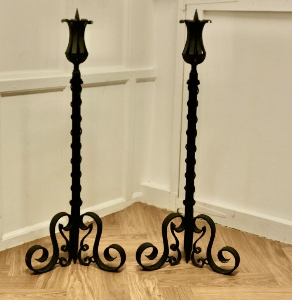 A Large Pair Of Wrought Iron Candle Sticks Or Torchère photo furniture