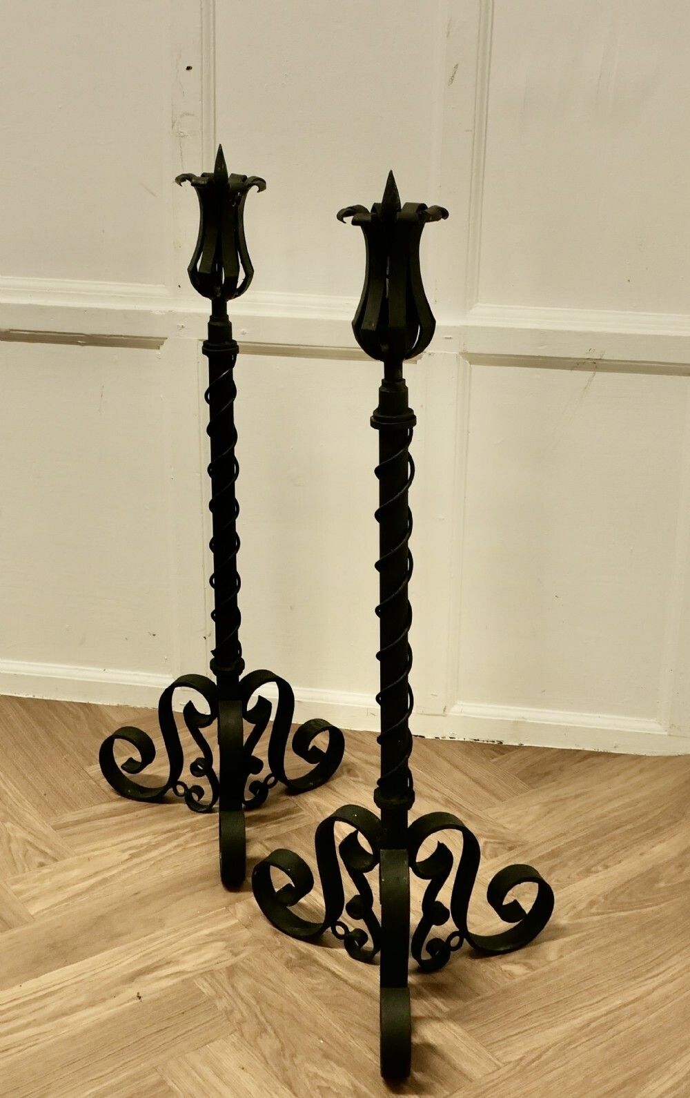 A Large Pair Of Wrought Iron Candle Sticks Or Torchère photo 828.0