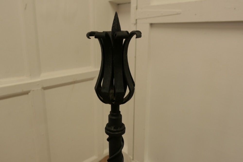 A Large Pair Of Wrought Iron Candle Sticks Or Torchère photo vintage