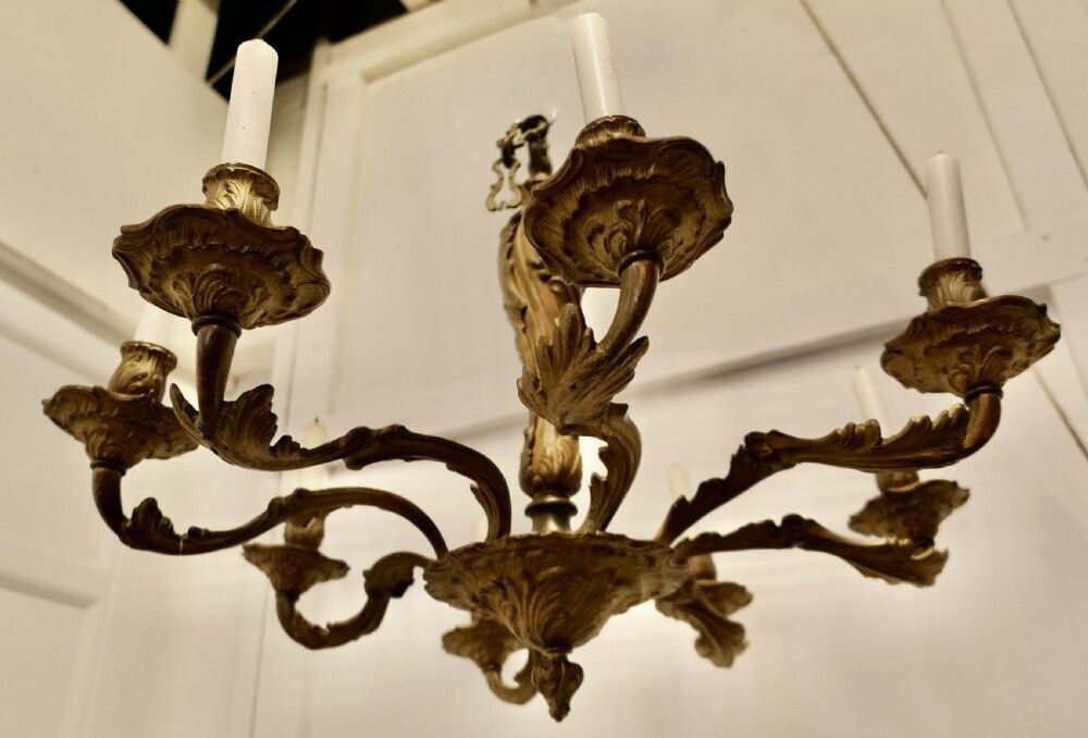 A French Gilded Brass 8 Branch Rococo Chandelier (Candelier) photo Home Decor