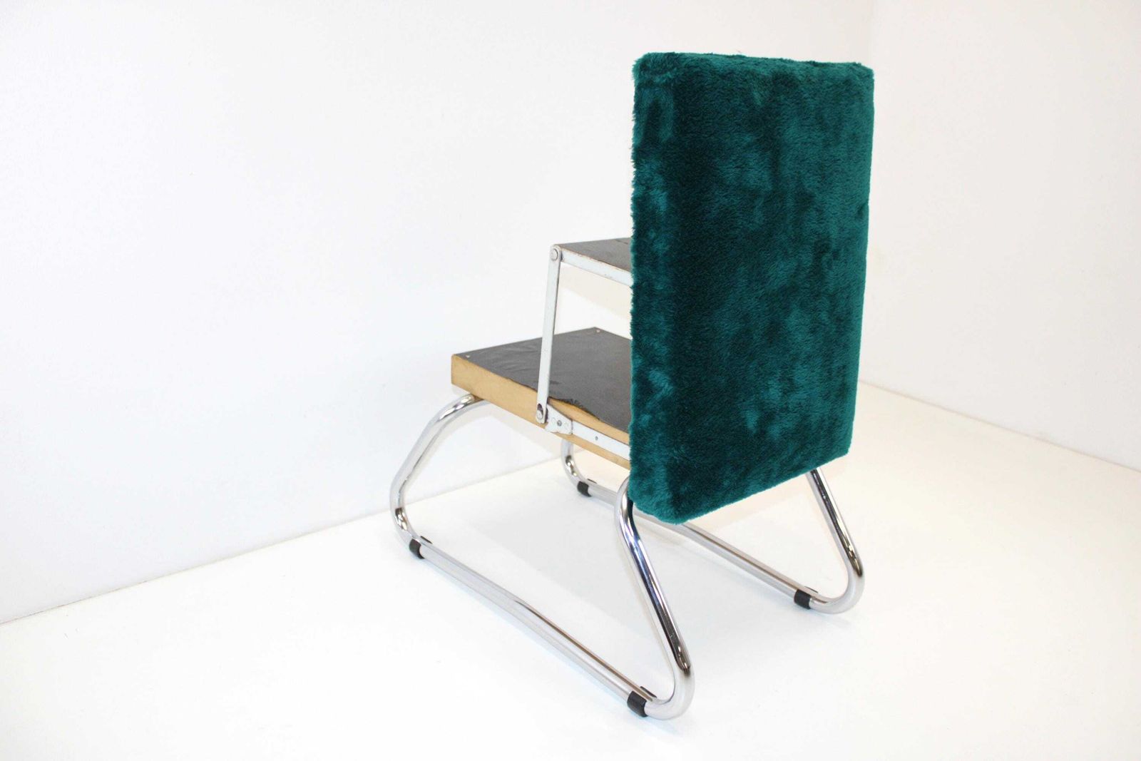 Vintage Upholsterer Chrome Stool / Footstool / Step Stool / Cushion Stool / Ottoman / Vintage Kick / Green Stool Chair 60s / Fluff Stool photo vintage