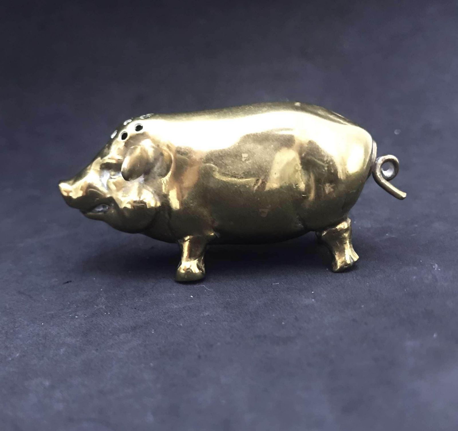 Salt Shaker Brass Pig Antique Victorian Novelty Salt Shaker Gift Antique Tableware English Gift Pig Lover XIX Century Metalware photo vintage