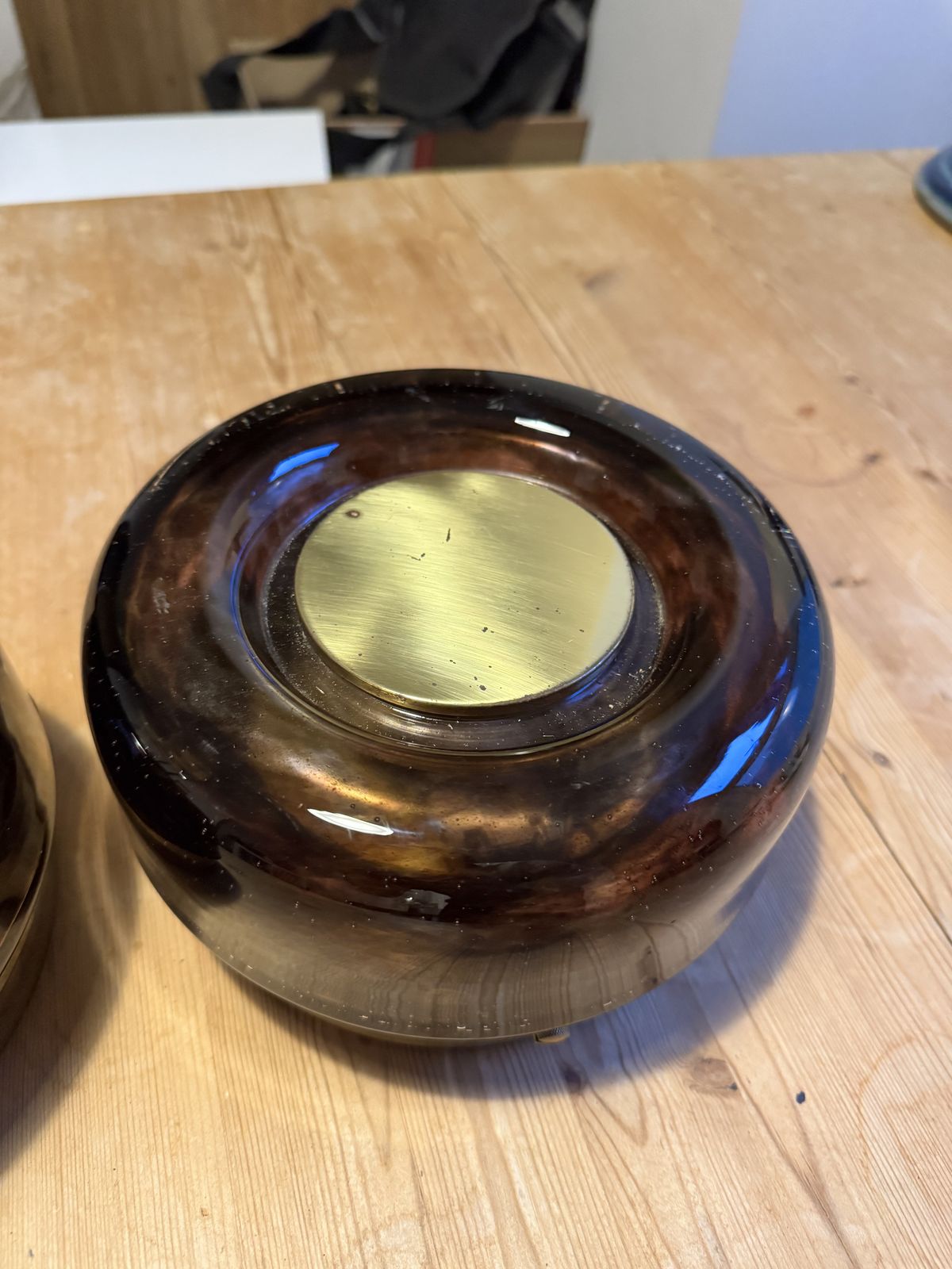 Vintage Smoked Glass And Brass Wall Lights X 2   Mid Century