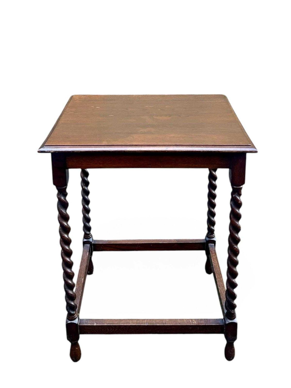 Vintage Oak Side Table / English C1920 / Barley Twist Legs photo Furniture