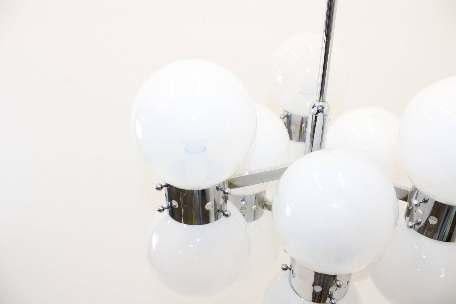 photo furniture Vintage Murano Chandelier Carlo Nason For Mazzega / Chandelier Sputnik Style / Chrome And Glass Chandelier / Elegant Ceiling Lamp