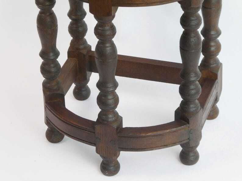 Antique Wooden Bobbin Half Moon Side Table, Carved Plant Stand Table, Farmhouse Decor photo 250.0