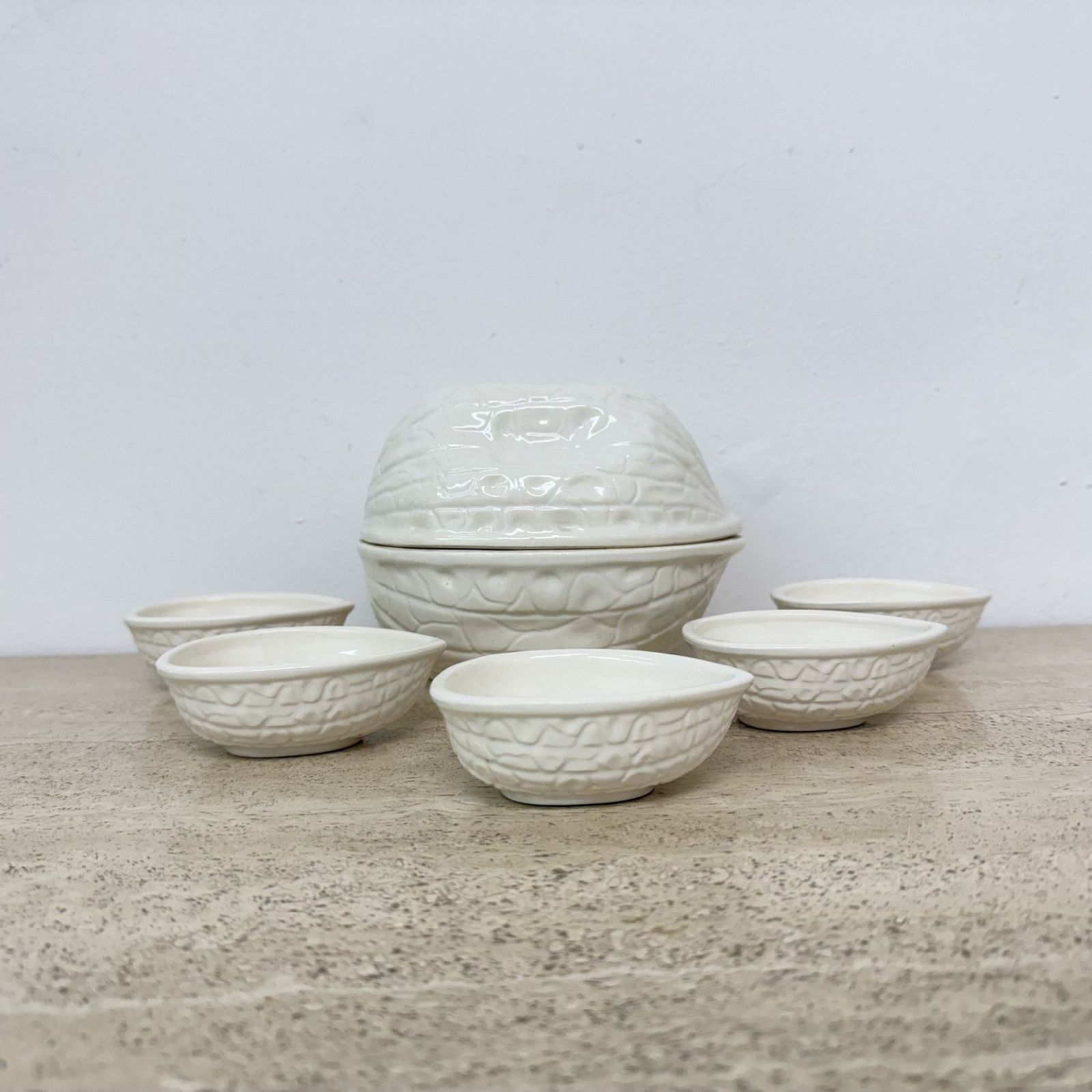 Vega International Ceramic Italy Walnut Shaped Bowls , 1970s