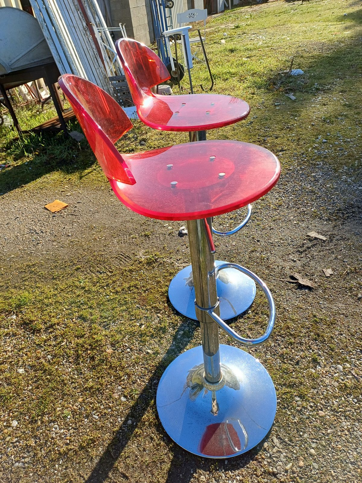 Pair Of Vintage Chrome And Plastic Stools photo vintage
