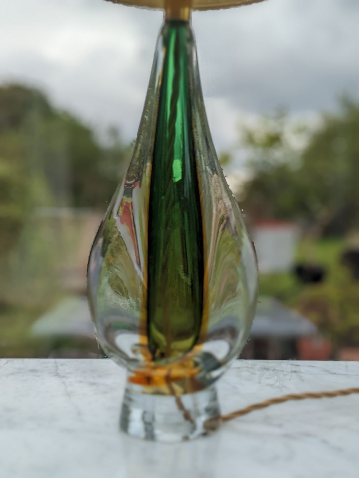 Mid Century Modern 1950s Murano Sommerso Green Amber Uranium Glass Table Lamp Flavio Poli photo vinterior