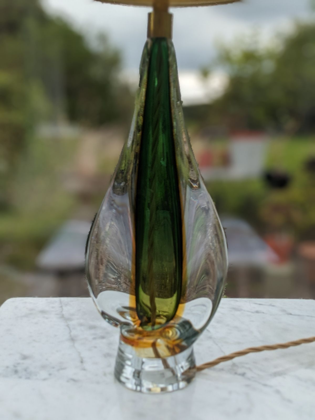 Mid Century Modern 1950s Murano Sommerso Green Amber Uranium Glass Table Lamp Flavio Poli photo buy