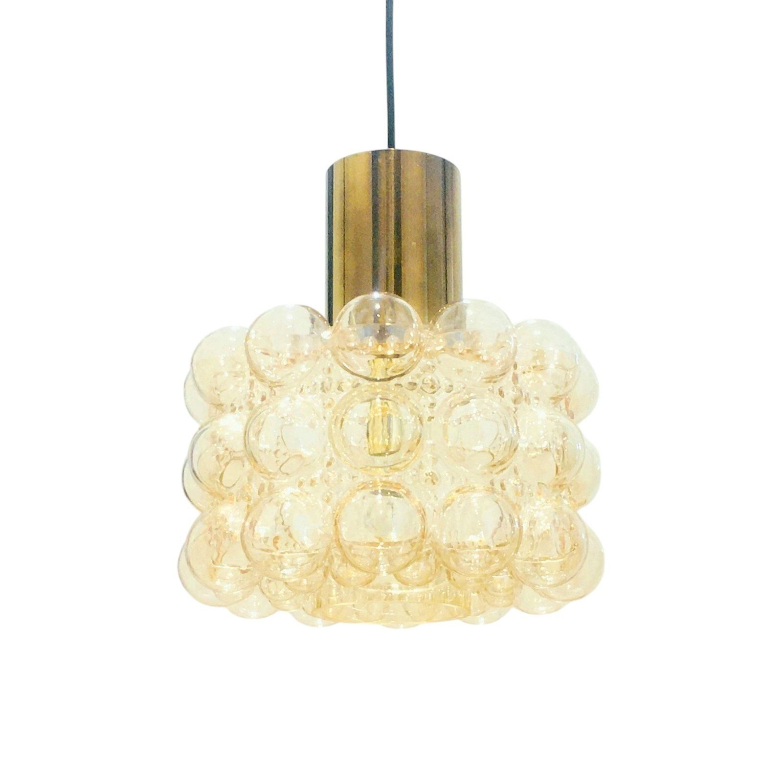 Large Mid Century Amber Bubble Glass Ceiling Light By Helena Tynell For Limburg, Germany, 1960s