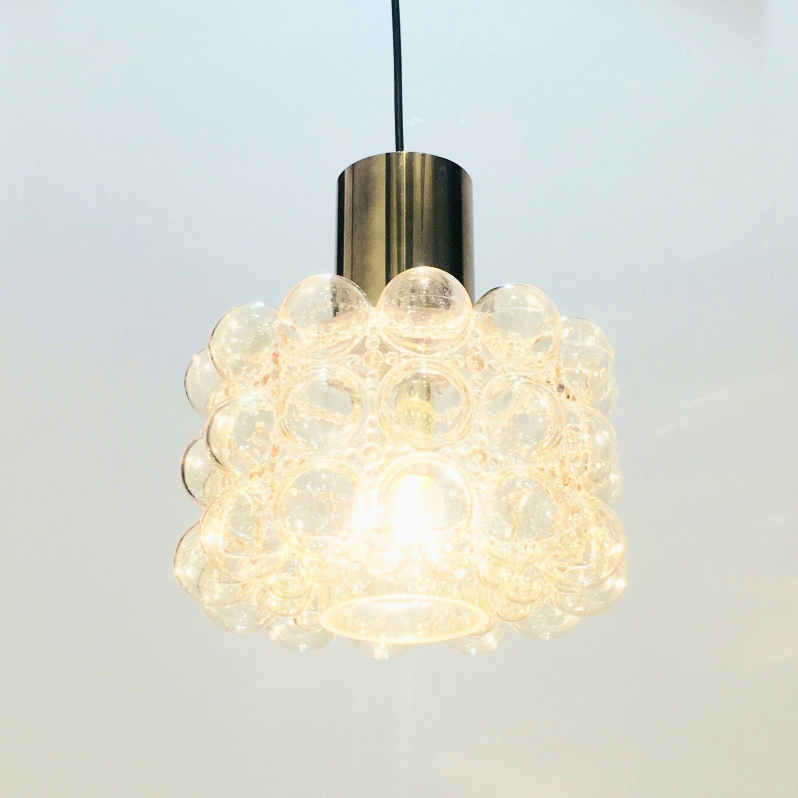 Large Mid Century Amber Bubble Glass Ceiling Light By Helena Tynell For Limburg, Germany, 1960s photo vinterior