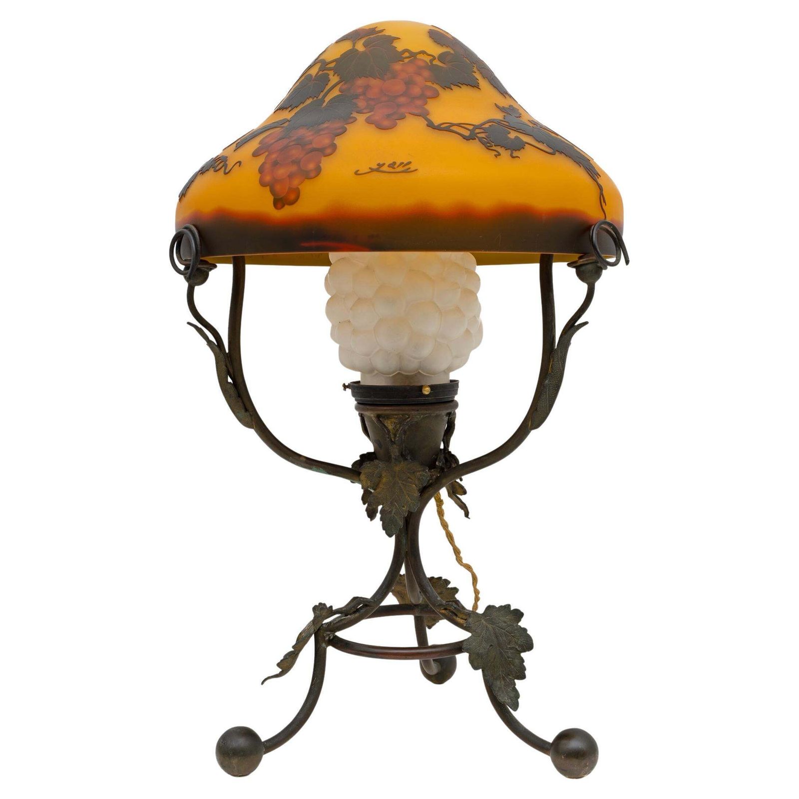 émile Gallé Art Nouveau Cameo Bulb Glass And Bronze Table Lamp, France 1900
