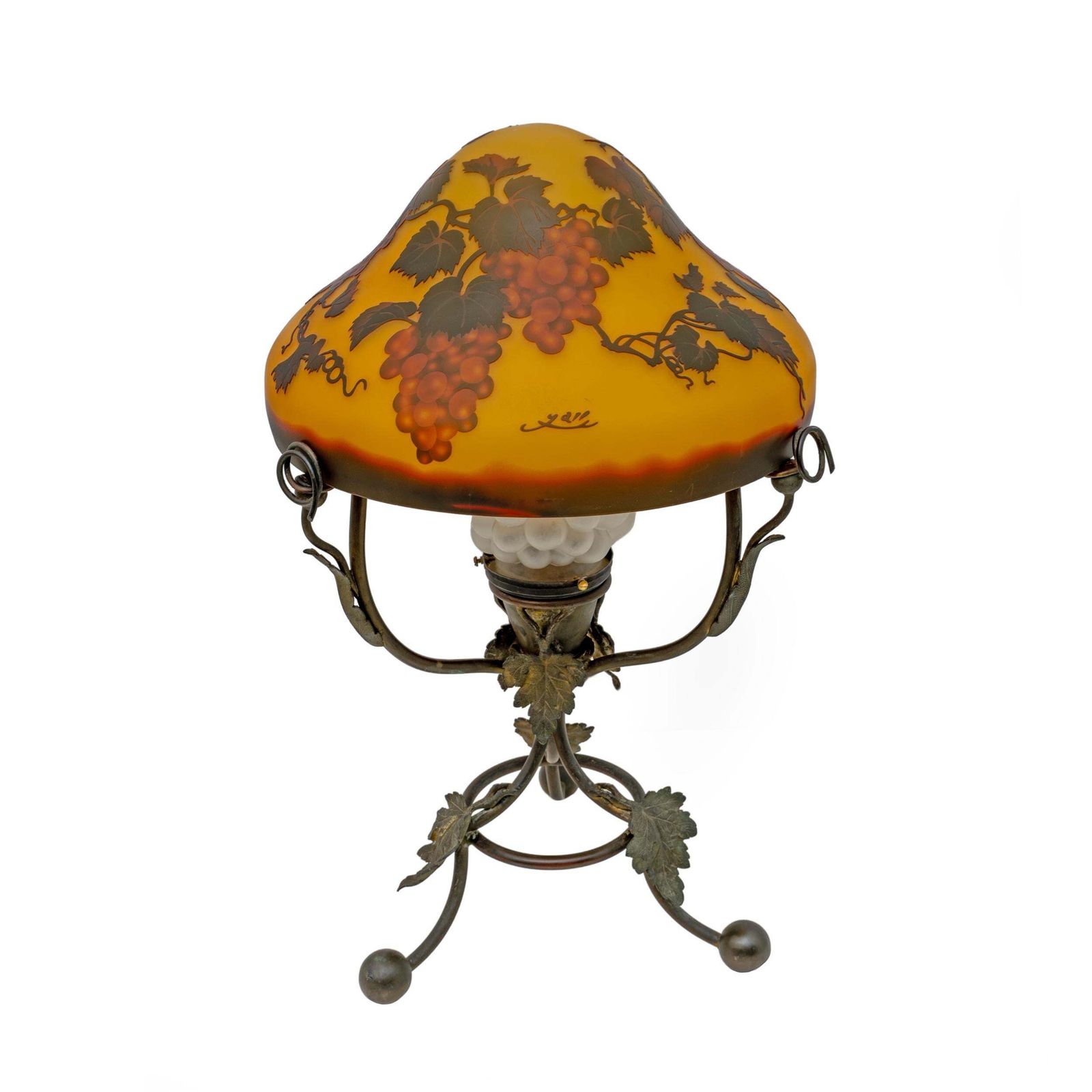émile Gallé Art Nouveau Cameo Bulb Glass And Bronze Table Lamp, France 1900 photo for sale
