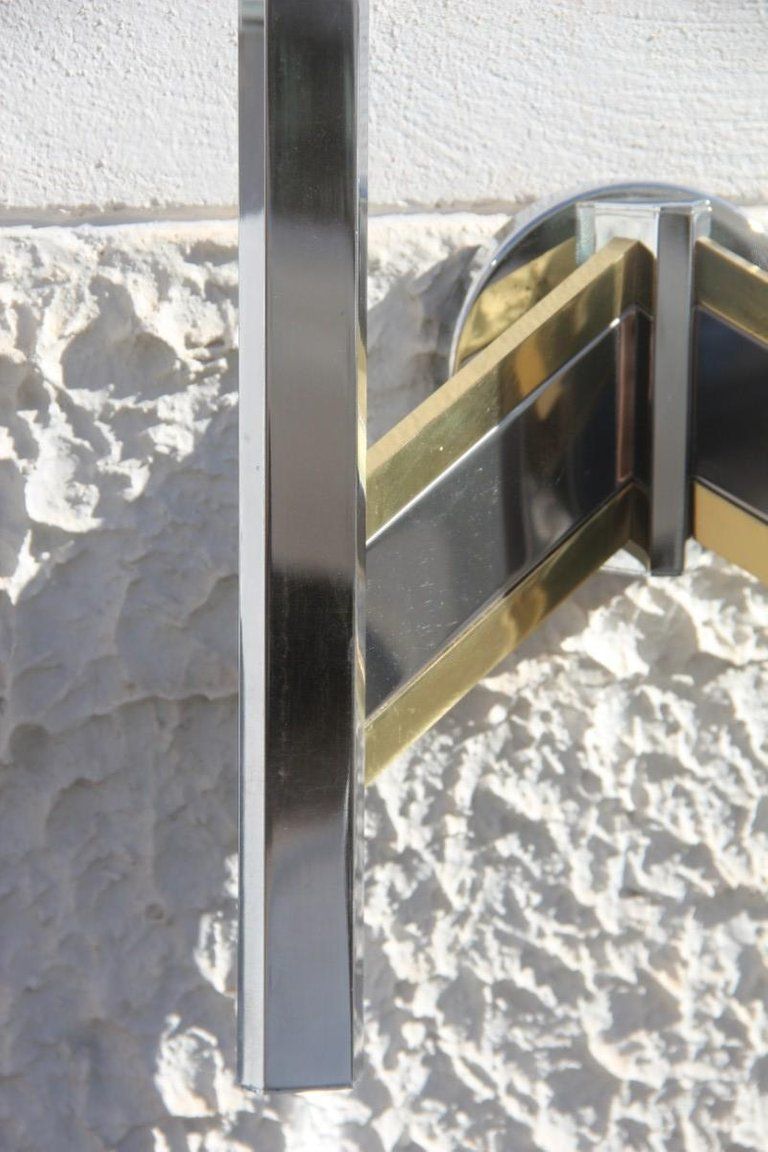 Lighting Geometric Pair Of Sconces Metal Chrome Brass Sciolari Italian Design, 1970s photo