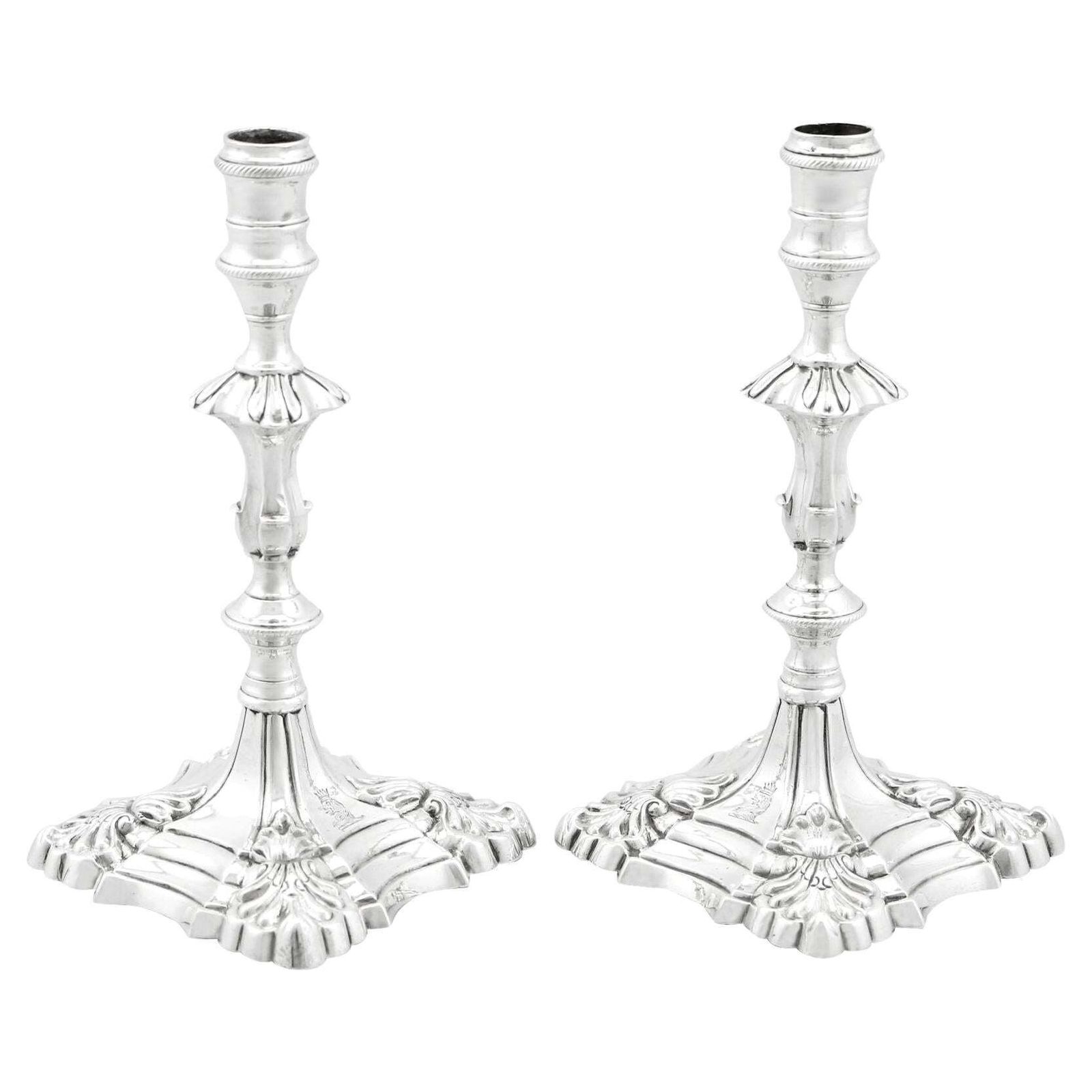 Antique 1760s Georgian Pair Of Sterling Silver Tapersticks (1769)