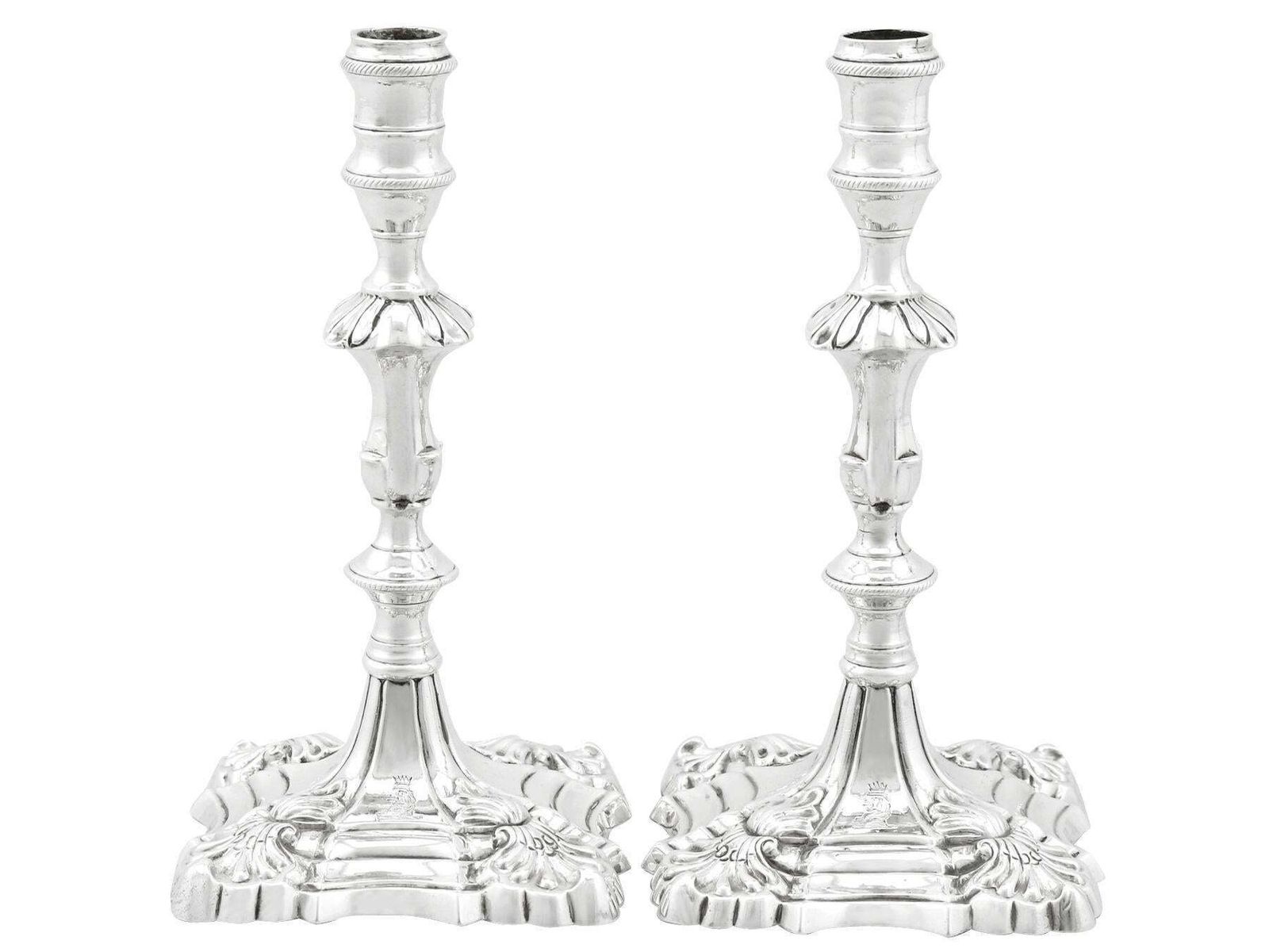 Antique 1760s Georgian Pair Of Sterling Silver Tapersticks (1769) photo furniture