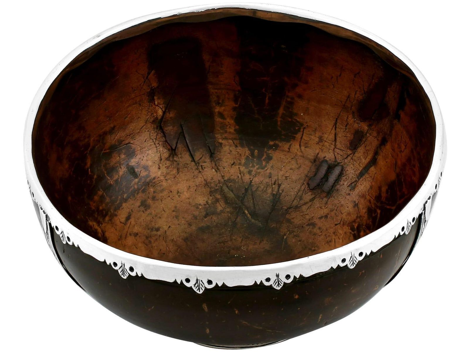 Antique Arts And Crafts Sterling Silver Mounted Coconut Bowl photo for sale