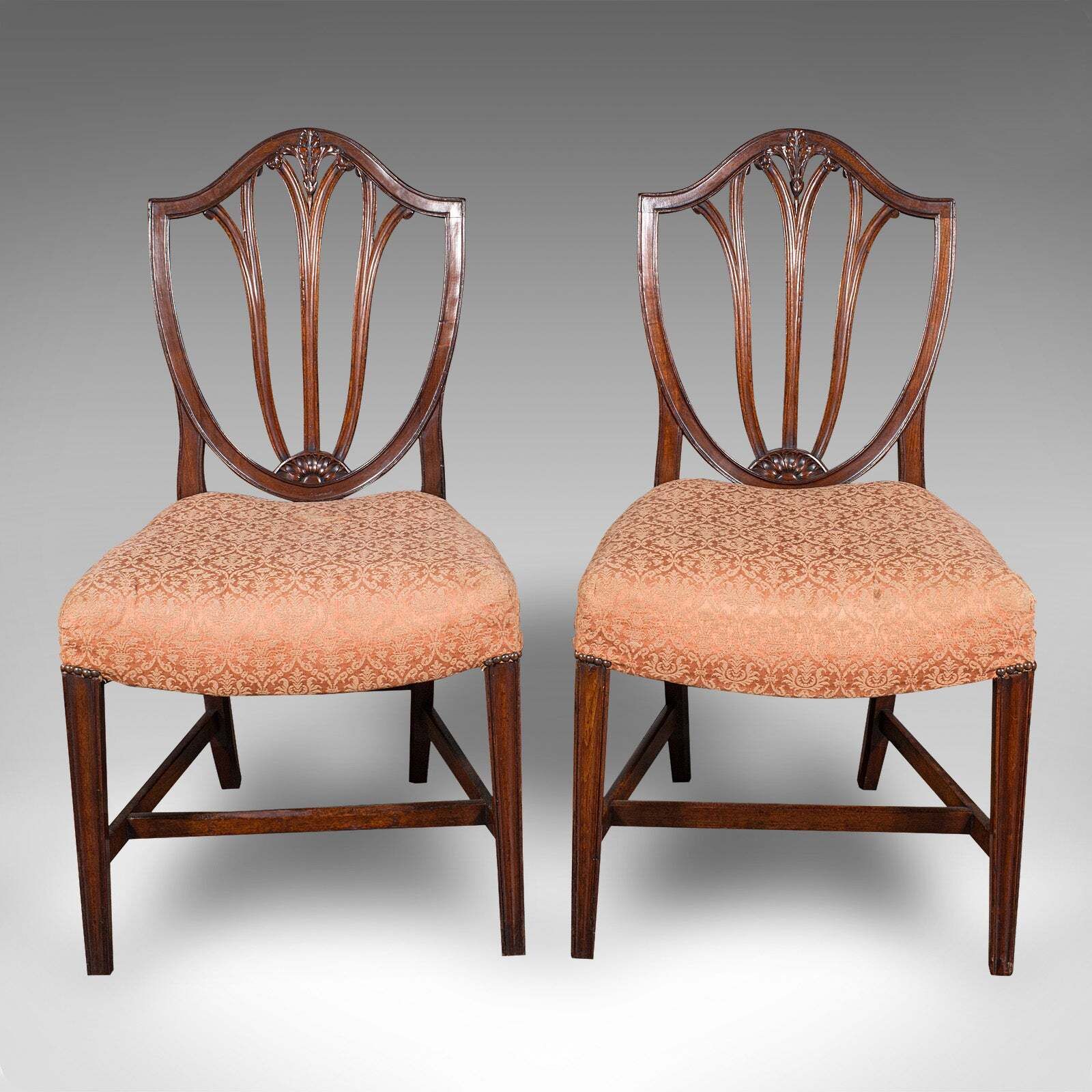 Pair Of Antique Hepplewhite Side Chairs, English, Fruitwood, Hall Seat, Georgian photo furniture