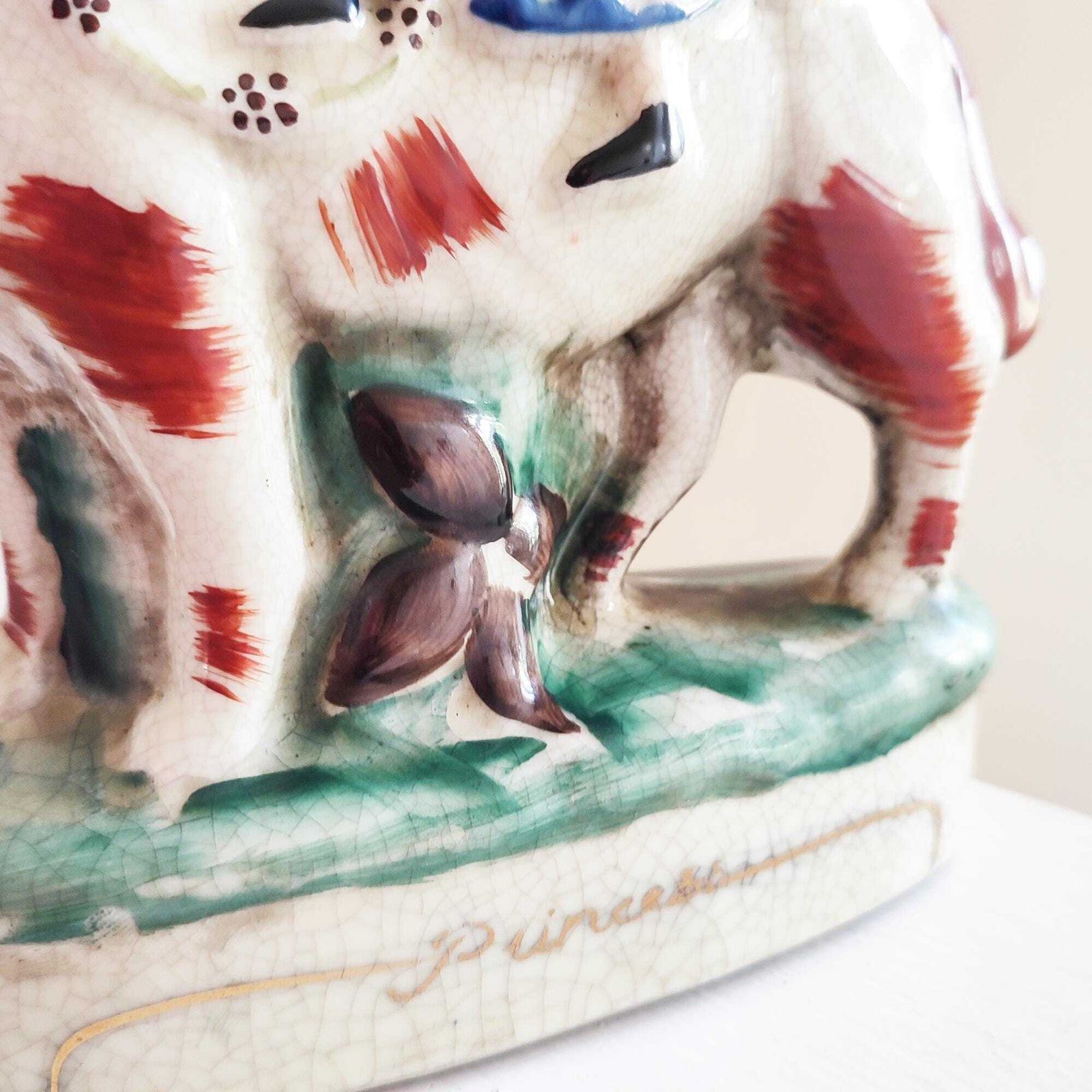 19th Century Antique Figure Of Princess On Spaniel   Staffordshire Pottery   Girl Sat On Large Dog   Classic Figurine   Shelf Mantle Display photo buy