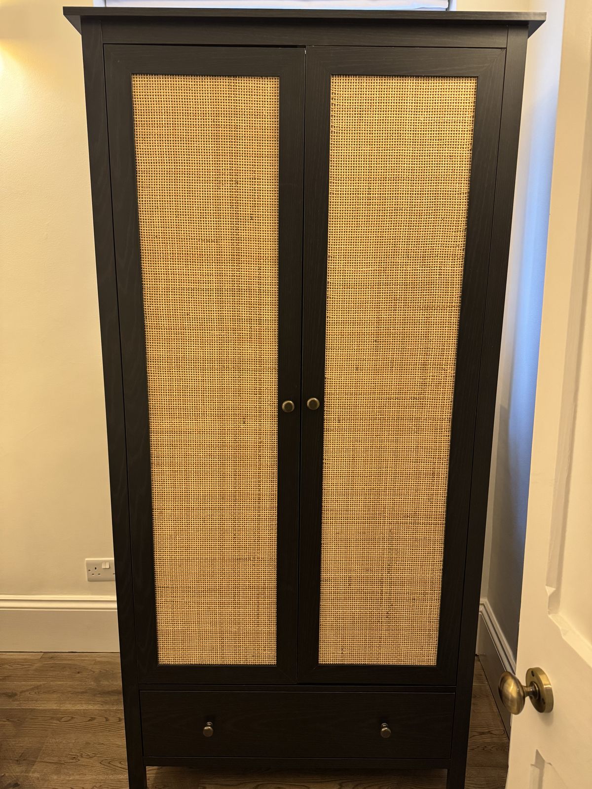 Daals Frances Rattan Double Wardrobe With 1 Drawer, Black. Crafted From Natural Rattan And Wood, Boasts Beautiful Bohemian Style photo furniture